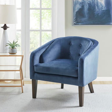 Upholstered Tufted Mid Century Accent Chair Blue Polyester