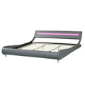 Faux Leather Upholstered Platform Bed Frame With Led Lightingcurve Design, Wood Slat Support, No Box Spring Needed, Easy Assemble, King Size, Gray Gray Mdf