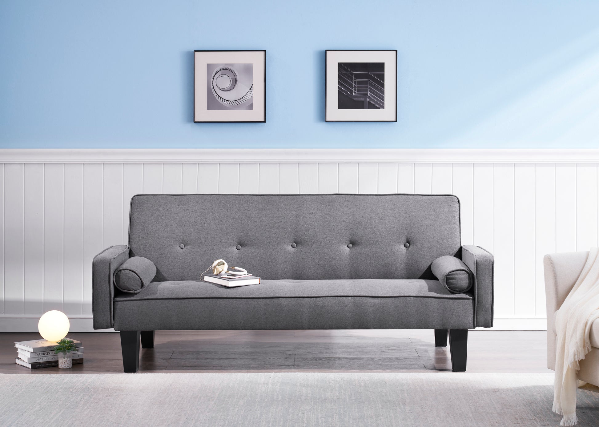 2059 Sofa Convertible Into Sofa Bed Includes Two Pillows 72" Dark Grey Cotton Linen Sofa Bed For Family Living Room Dark Gray Cotton