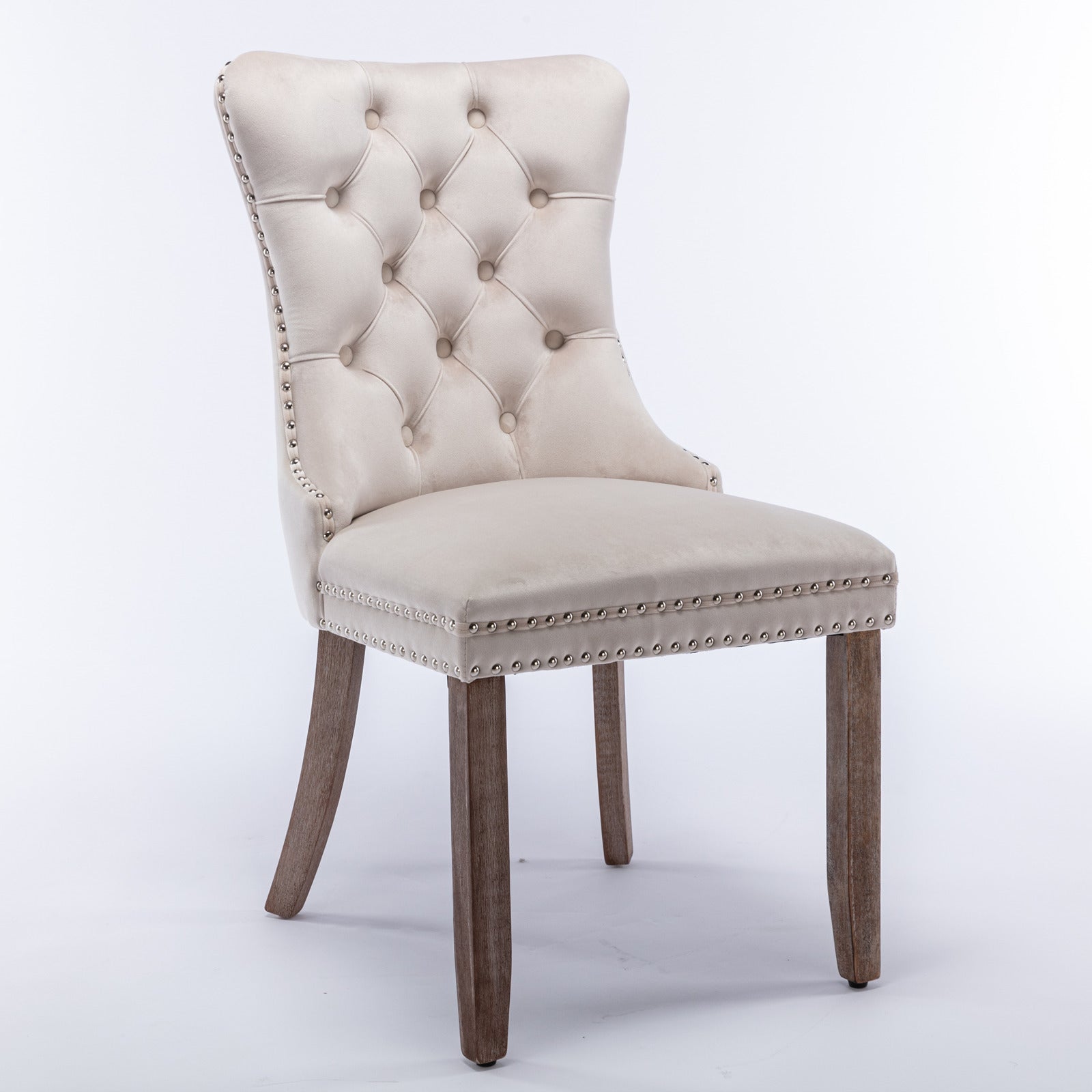 Nikki Collection Modern, High End Tufted Solid Wood Contemporary Velvet Upholstered Dining Chair With Wood Legs Trim 2 Pcs Set,Beige, Sw2001Bg Beige Dining Room American Design Dining Chairs Rubberwood Foam Velvet