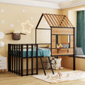 Metal Twin Size Loft Bed With Roof, Window, Guardrail, Ladder Black Black Metal