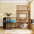 Metal Twin Size Loft Bed With Roof, Window, Guardrail, Ladder Black Black Metal