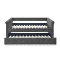 Daybed With Trundle Upholstered Tufted Sofa Bed, With Button And Copper Nail On Arms,Full Daybed & Twin Trundle, Grey 85.5