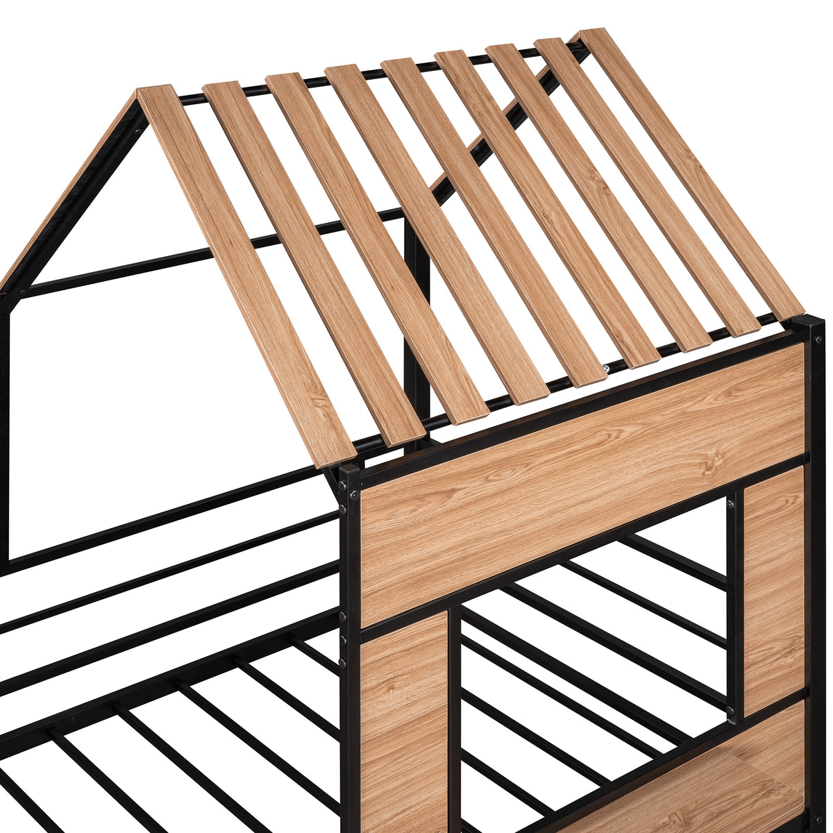 Metal Twin Size Loft Bed With Roof, Window, Guardrail, Ladder Black Black Metal