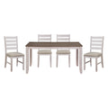 Grayish White And Brown Finish Casual Dining Room Furniture 5Pc Dining Set Rectangular Wooden Table And 4X Side Chairs Fabric Upholstered Seat Multicolor Seats 4 Dining Room Rectangular Dining Table With Chair Wood