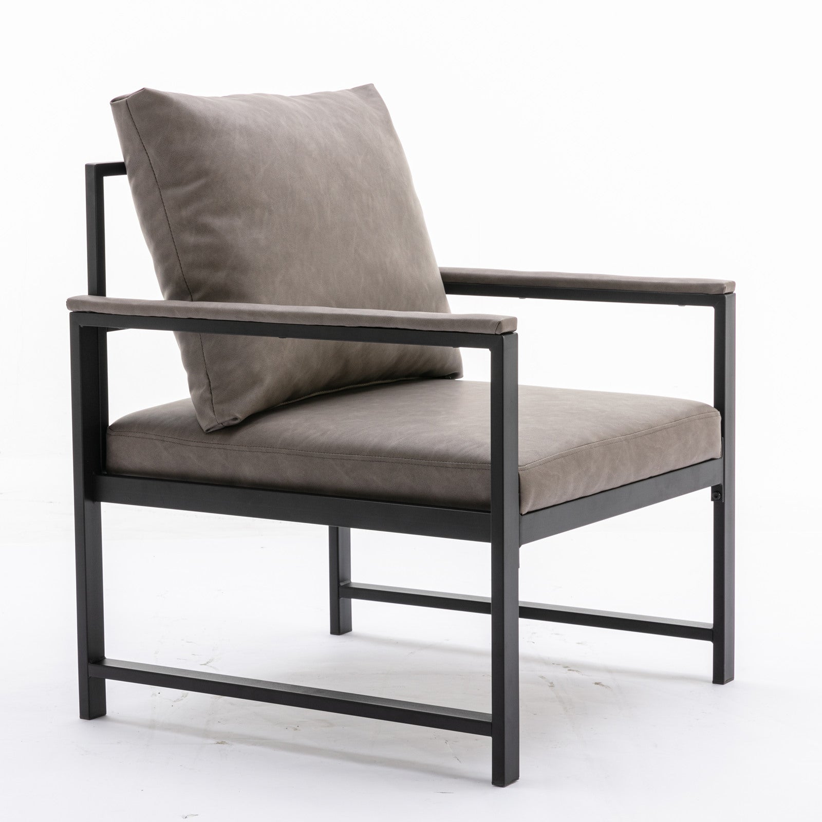 Modern Faux Leather Accent Chair With Black Powder Coated Metal Frame, Single Sofa For Living Room Bedroom, Gray Gray Foam Pu