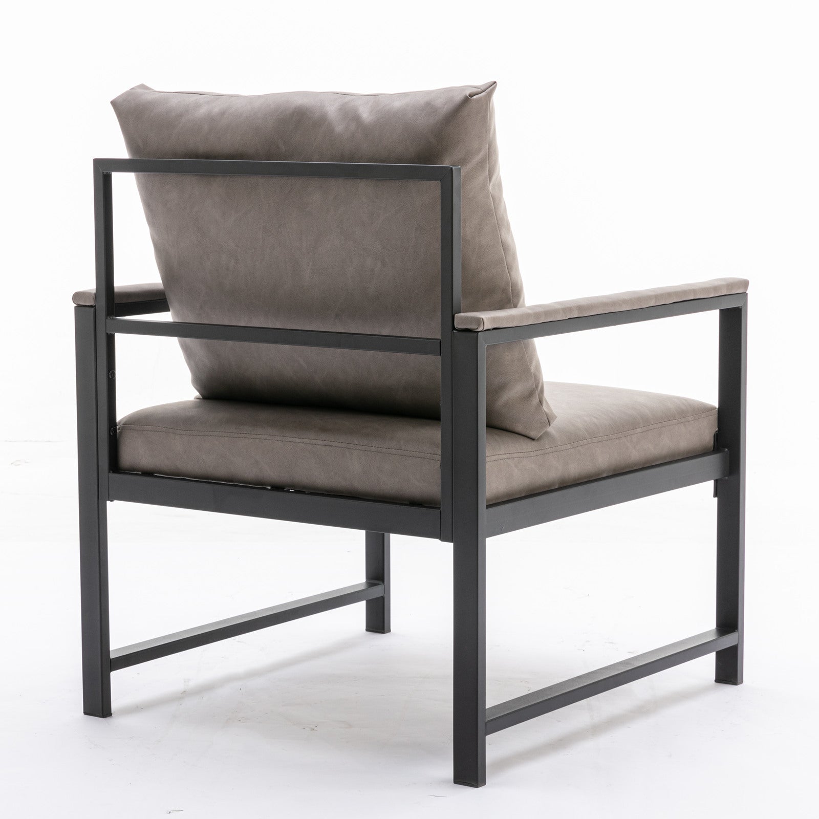 Modern Faux Leather Accent Chair With Black Powder Coated Metal Frame, Single Sofa For Living Room Bedroom, Gray Gray Foam Pu