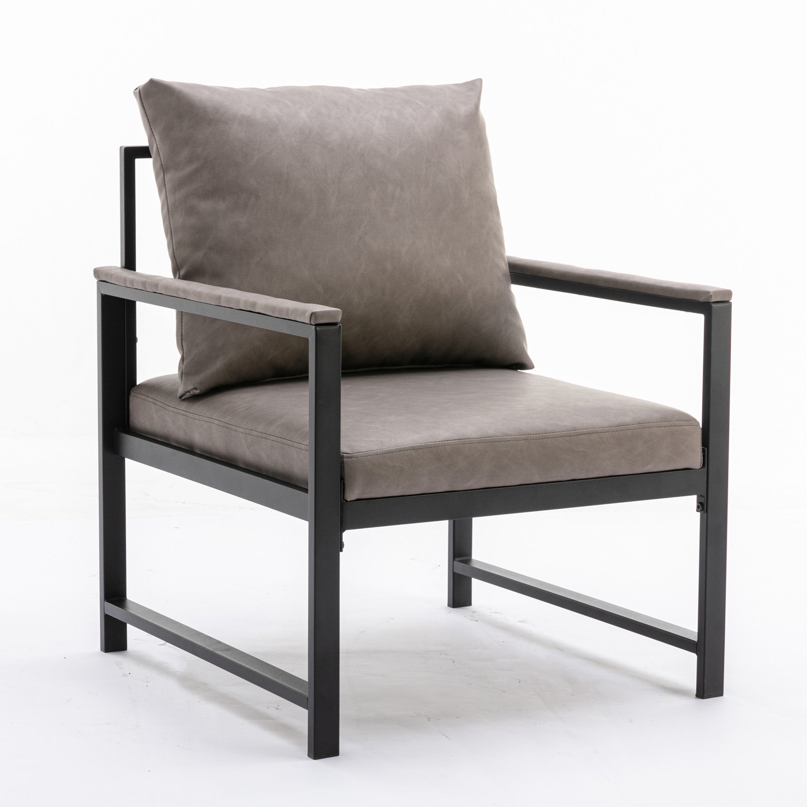 Modern Faux Leather Accent Chair With Black Powder Coated Metal Frame, Single Sofa For Living Room Bedroom, Gray Gray Foam Pu