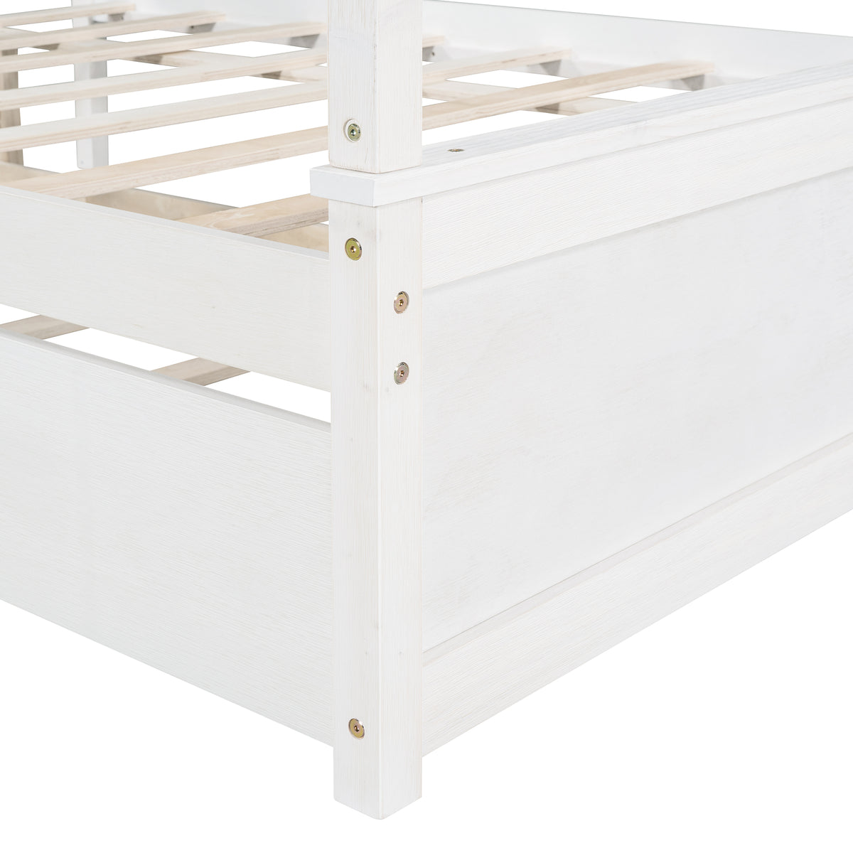 Wood Canopy Bed With Trundle Bed ,Full Size Canopy Platform Bed With Support Slats .No Box Spring Needed, Brushed White White Solid Wood