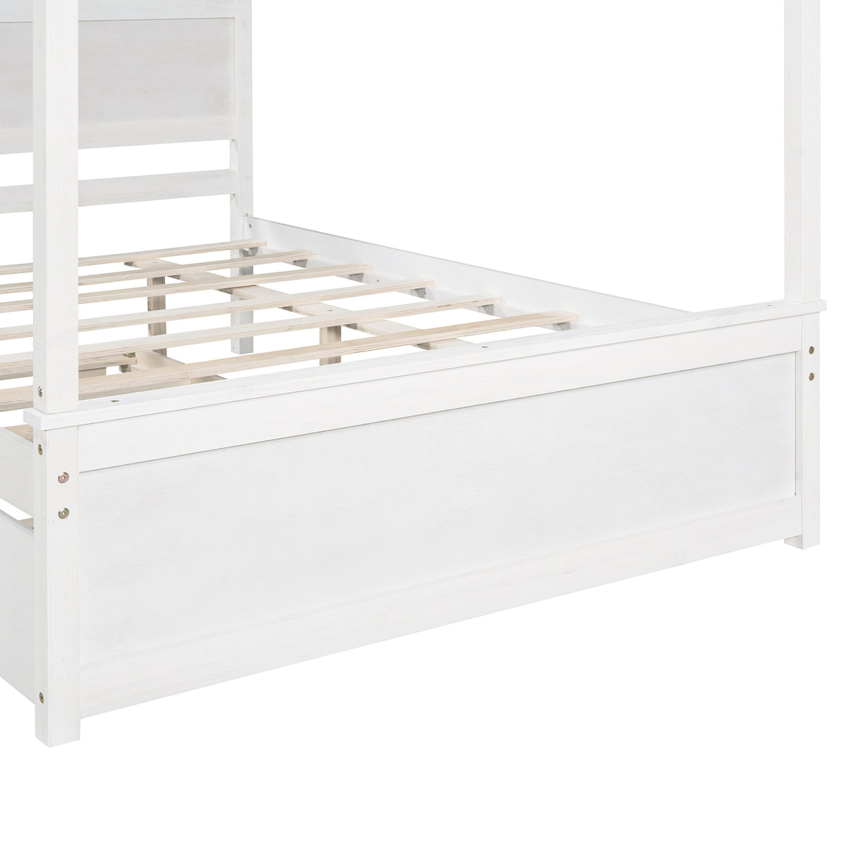 Wood Canopy Bed With Trundle Bed ,Full Size Canopy Platform Bed With Support Slats .No Box Spring Needed, Brushed White White Solid Wood