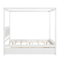 Wood Canopy Bed With Trundle Bed ,Full Size Canopy Platform Bed With Support Slats .No Box Spring Needed, Brushed White White Solid Wood