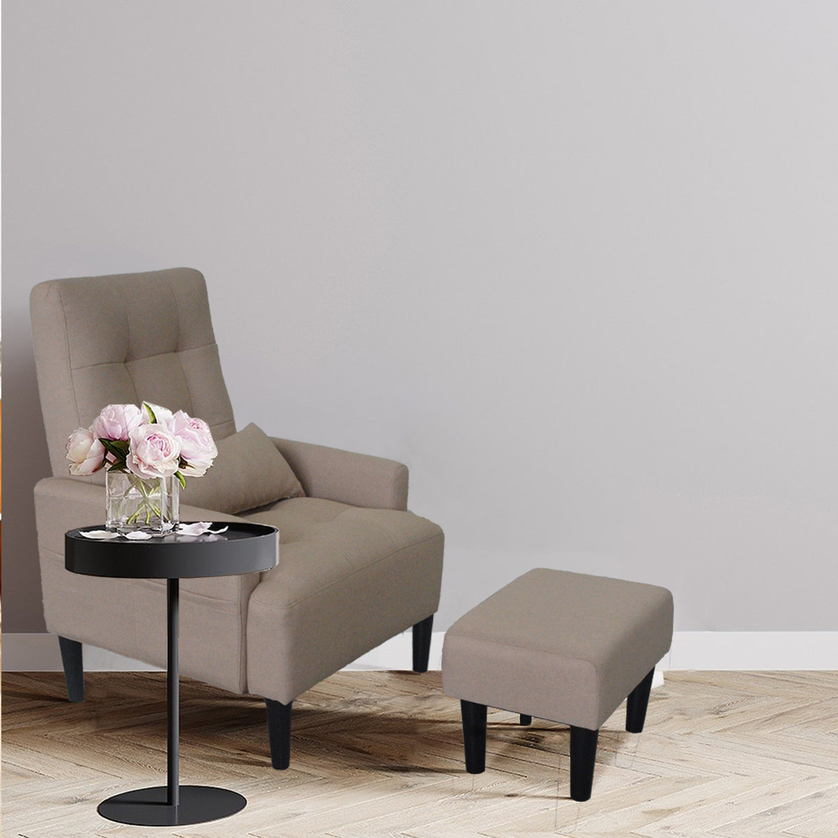 Redde Boo Brown Living Room Sofa Single Chair And Ottoman, Modern Multi Function Fabric Living Room Sofa Lounge Chair Bed And Stool.Soft Leisure Single Chair Adjustable Into 5 Angles With Sofa Bed Gray Modern Foam Fabric