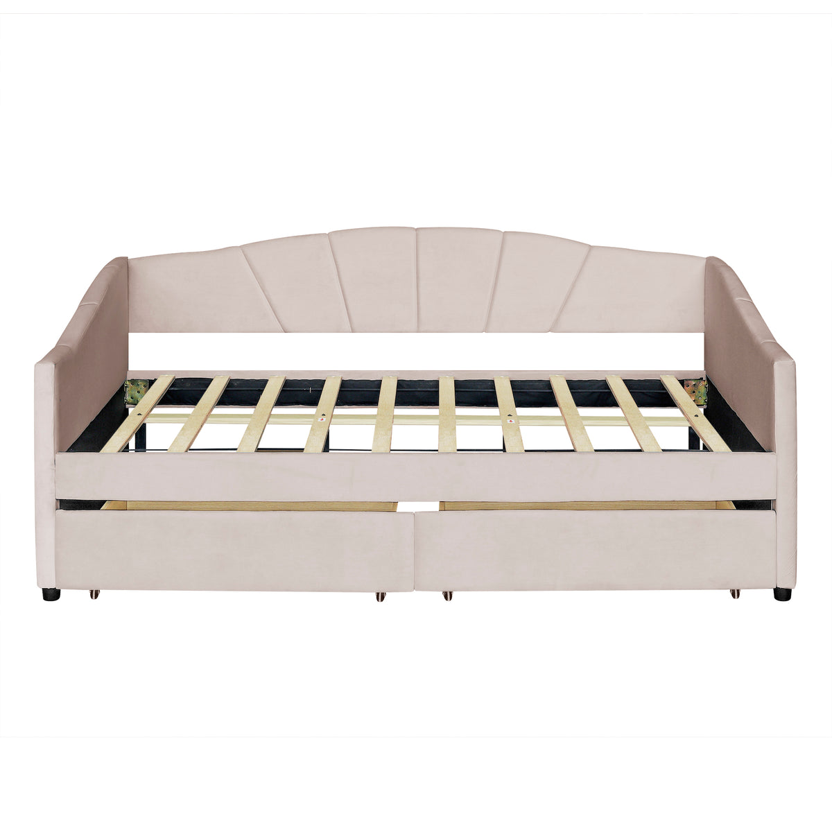 Upholstered Daybed Twin Size With Two Drawers And Wood Slat ,Beige Beige Upholstered
