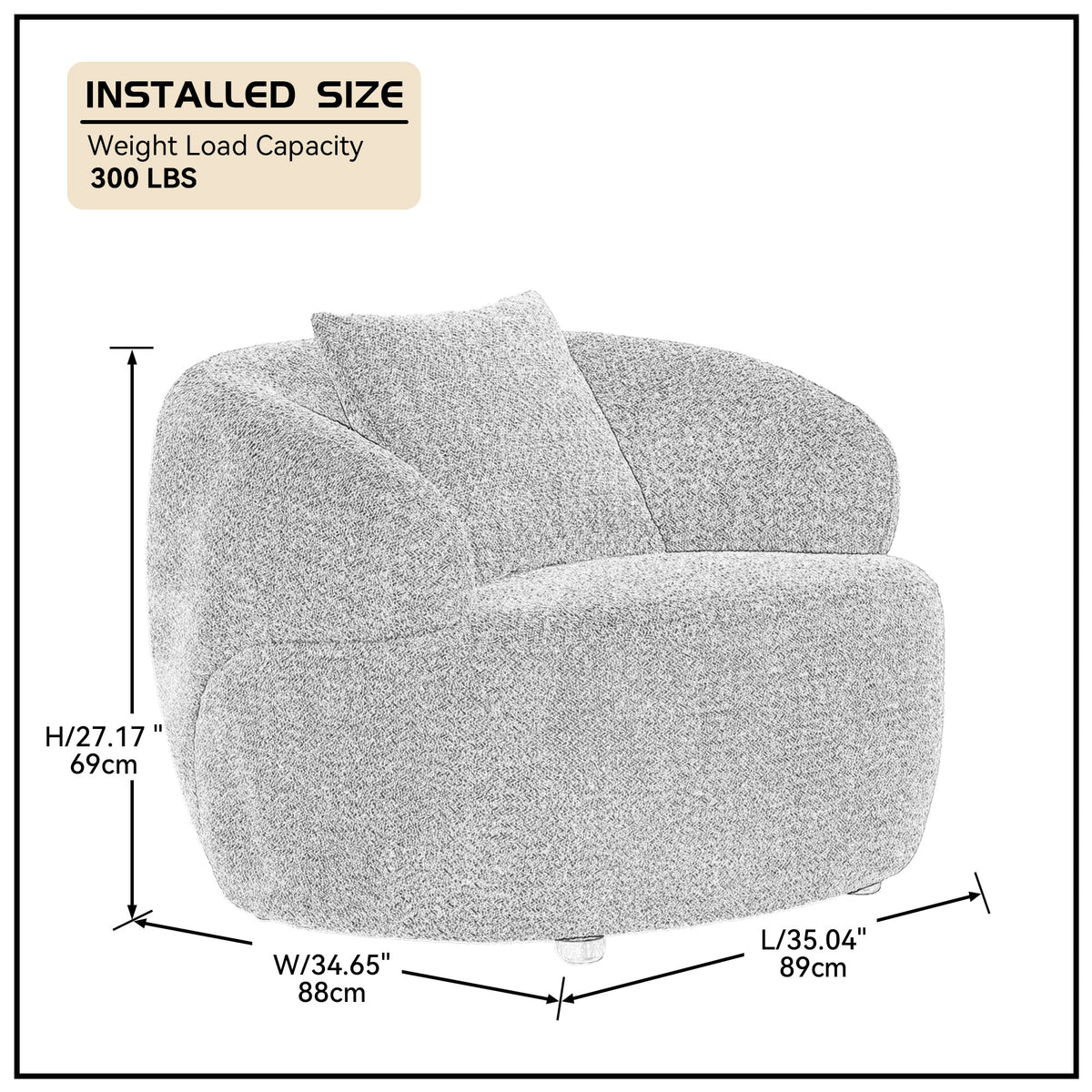 360 Swivel Mid Century Modern Curved Sofa, 1 Seat Cloud Couch Boucle Sofa Fabric Couch, Orange Orange Upholstered 1 Seat