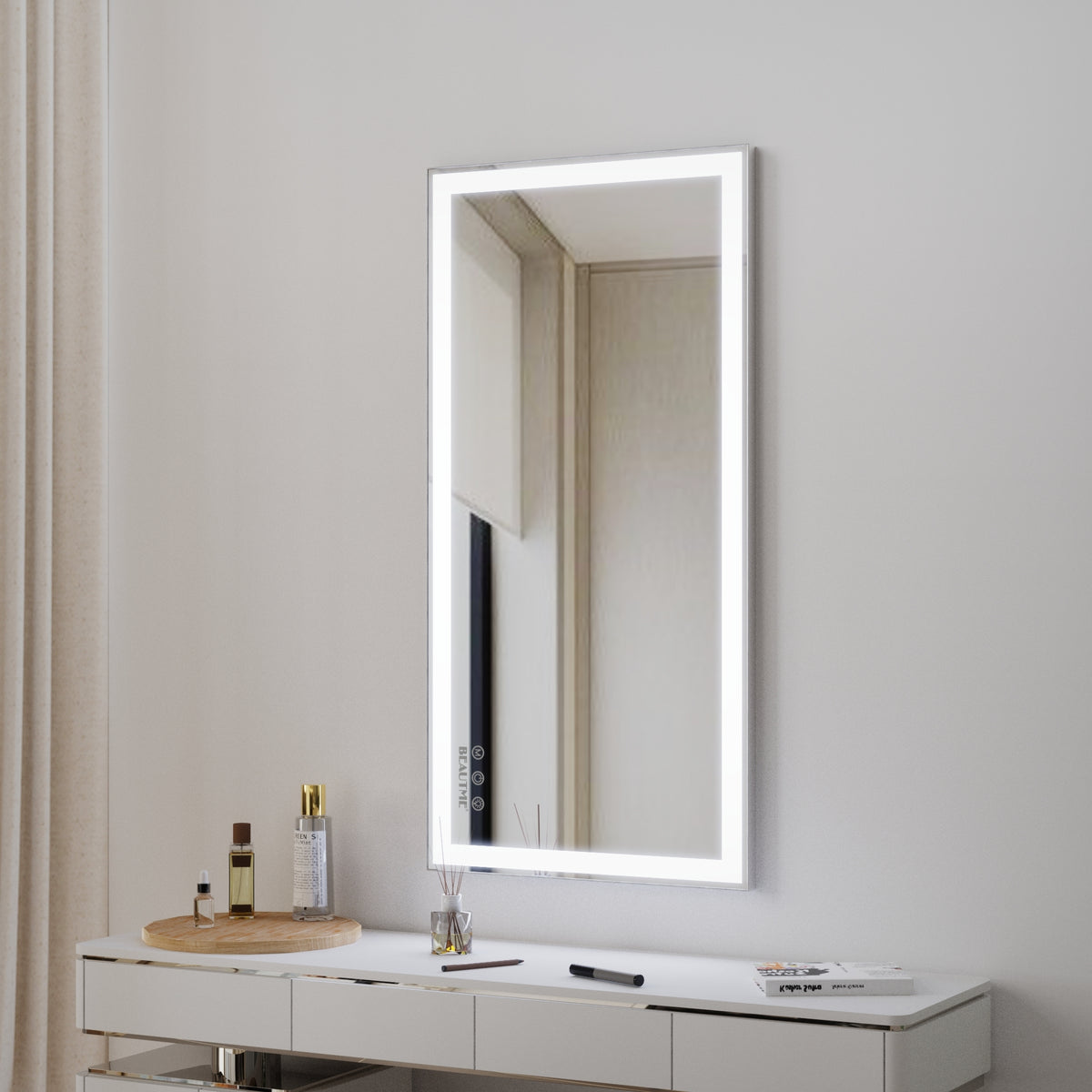 48X24 Inch Led Bathroom Vanity Mirror Wall Mounted Adjustable White Warm Natural Lights Anti Fog Touch Switch With Memory Modern Smart Large Bathroom Mirrors Silver Aluminium