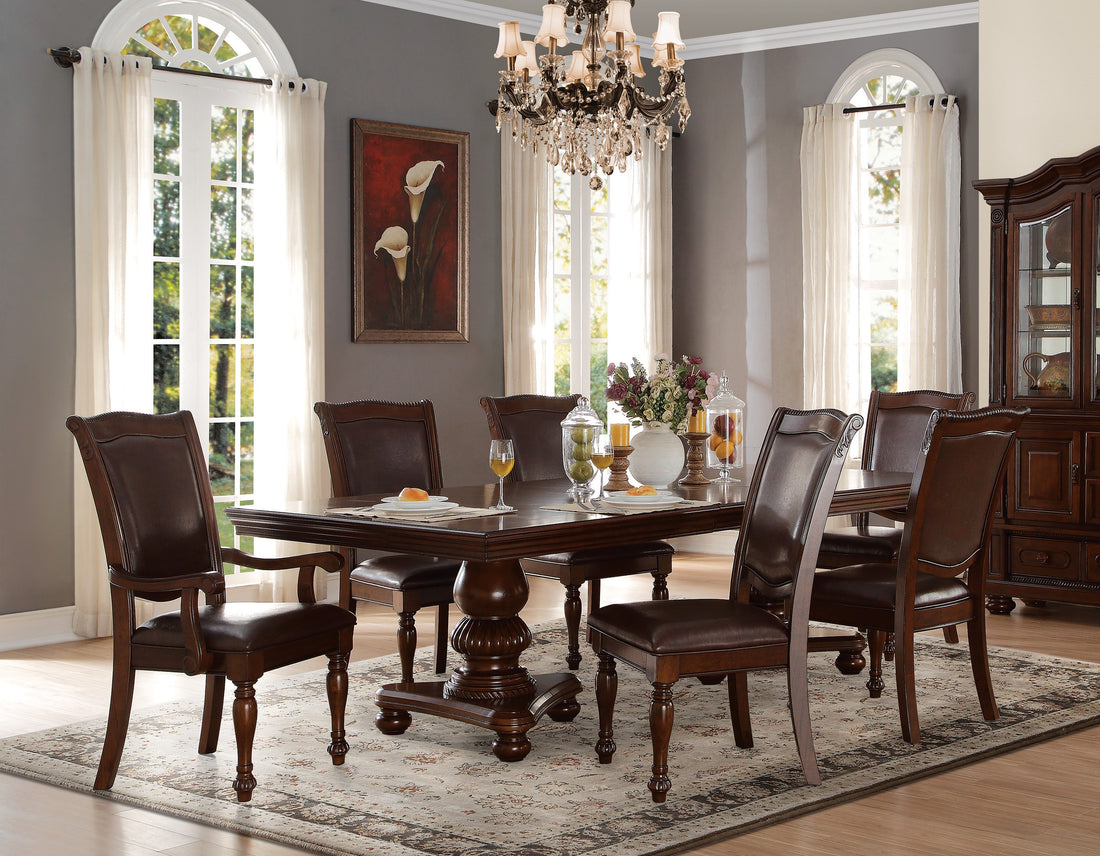 Traditional Style Dining Room Table W Leaf 2X Armchairs And 4X Side Chairs Dining 7Pc Set Brown Cherry Finish Upholstered Seat Wooden Furniture Wood Wood Brown Mix Seats 6 Wood Dining Room Extendable Traditional Double Pedestal Rectangular Dining Table