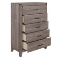 Brownish Gray Finish 1Pc Bedroom Chest Of 5 Drawers Melamine Laminate Dark Metal Hardware Corner Rivets Brown Gray Bedroom Wood