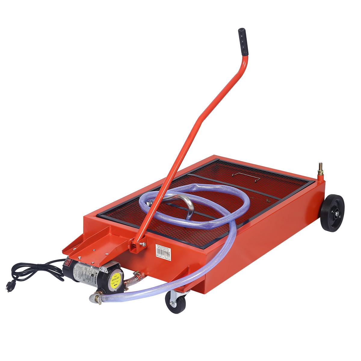 17 Gallon Low Profile Oil Drain With Electric Pump Red Steel