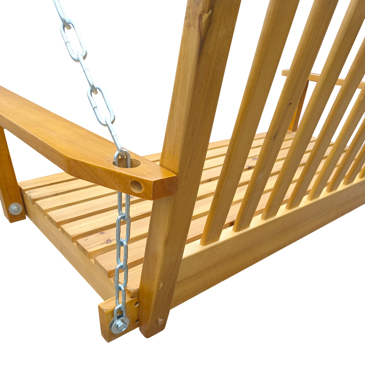 Front Porch Swing With Armrests, Wood Bench Swing With Hanging Chains,For Outdoor Patio ,Garden Yard, Porch, Backyard, Or Sunroom,Easy To Assemble,Teak Teak Solid Wood