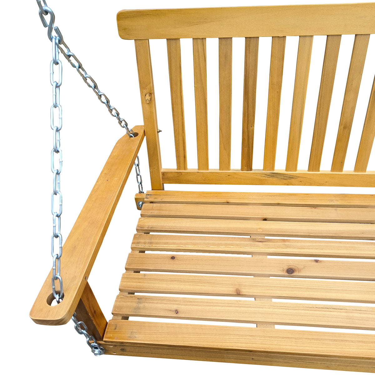 Front Porch Swing With Armrests, Wood Bench Swing With Hanging Chains,For Outdoor Patio ,Garden Yard, Porch, Backyard, Or Sunroom,Easy To Assemble,Teak Teak Solid Wood