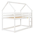 Twin Over Twin Loft Bed With Roof Design, Safety Guardrail, Ladder, White White Pine