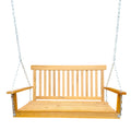 Front Porch Swing With Armrests, Wood Bench Swing With Hanging Chains,For Outdoor Patio ,Garden Yard, Porch, Backyard, Or Sunroom,Easy To Assemble,Teak Teak Solid Wood