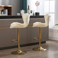 Set Of 2 Bar Stools,With Chrome Footrest And Base Swivel Height Adjustable Mechanical Lifting Velvet Golden Leg Simple Bar Stool Cream Cream Foam Fabric