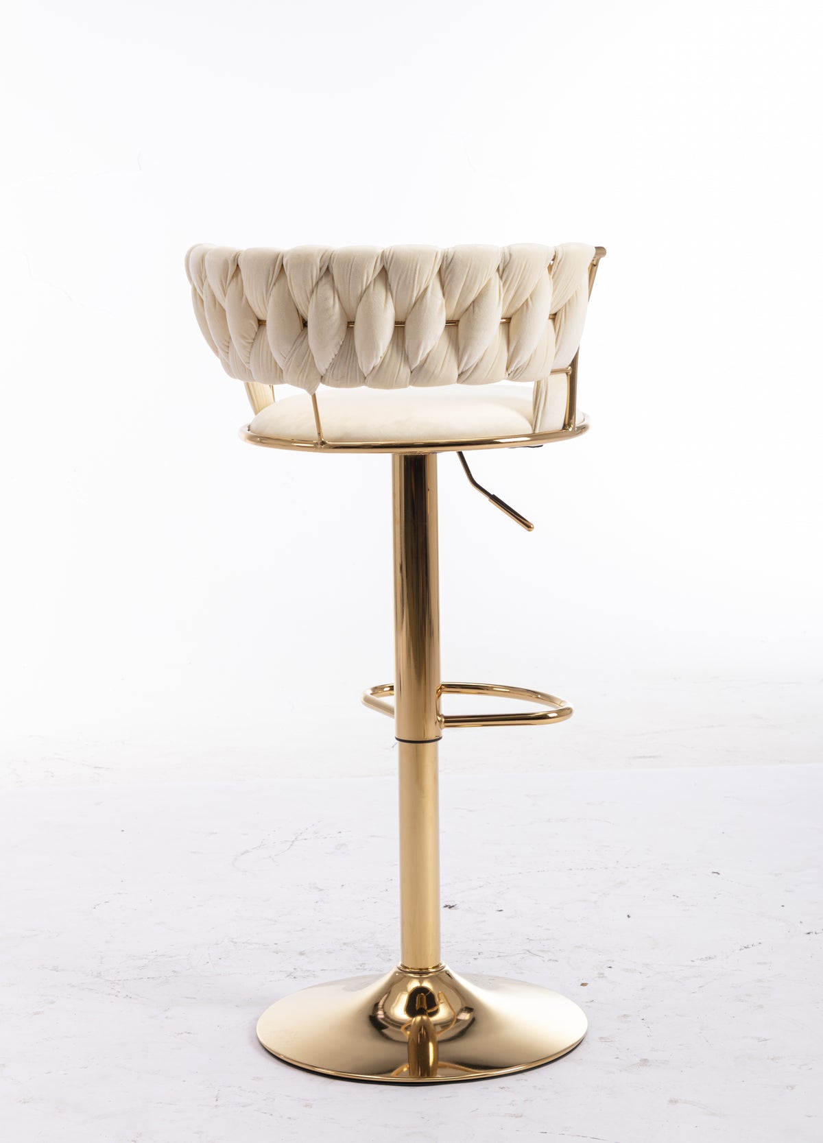 Set Of 2 Bar Stools,With Chrome Footrest And Base Swivel Height Adjustable Mechanical Lifting Velvet Golden Leg Simple Bar Stool Cream Cream Foam Fabric