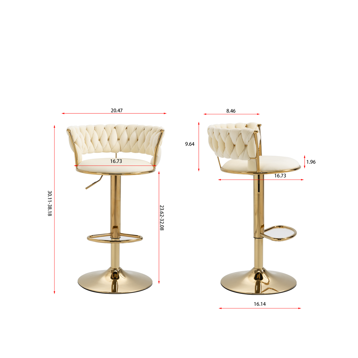 Set Of 2 Bar Stools,With Chrome Footrest And Base Swivel Height Adjustable Mechanical Lifting Velvet Golden Leg Simple Bar Stool Cream Cream Foam Fabric