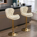 Set Of 2 Bar Stools,With Chrome Footrest And Base Swivel Height Adjustable Mechanical Lifting Velvet Golden Leg Simple Bar Stool Cream Cream Foam Fabric