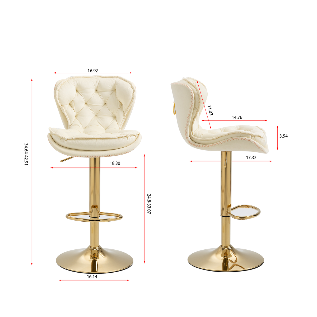 Set Of 2 Bar Stools,With Chrome Footrest And Base Swivel Height Adjustable Mechanical Lifting Velvet Golden Leg Simple Bar Stool Cream Cream Foam Fabric