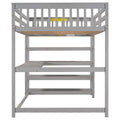 Full Size Loft Bed With Storage Shelves And Under Bed Desk, Gray Old Sku:Sm000246Aae 1 Box Spring Not Required Full Gray Wood Bedroom Pine