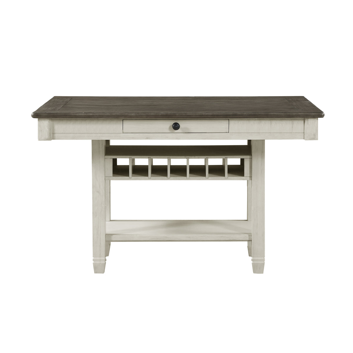 Antique White And Rosy Brown Counter Height Dining 7Pc Set Counter Height Table W Storage Display Shelf 4X Drawers Wine Rack And 6X Counter Height Chairs Wood Wood Antique White Seats 6 Wood Dining Room Casual Rectangular Dining Table With Chair Wood