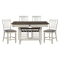 Antique White And Rosy Brown Counter Height Dining 5Pc Set Counter Height Table W Storage Display Shelf 4X Drawers Wine Rack And 4X Counter Height Chairs Wood Wood Antique White Seats 4 Wood Dining Room Casual Rectangular Dining Table With Chair Wood