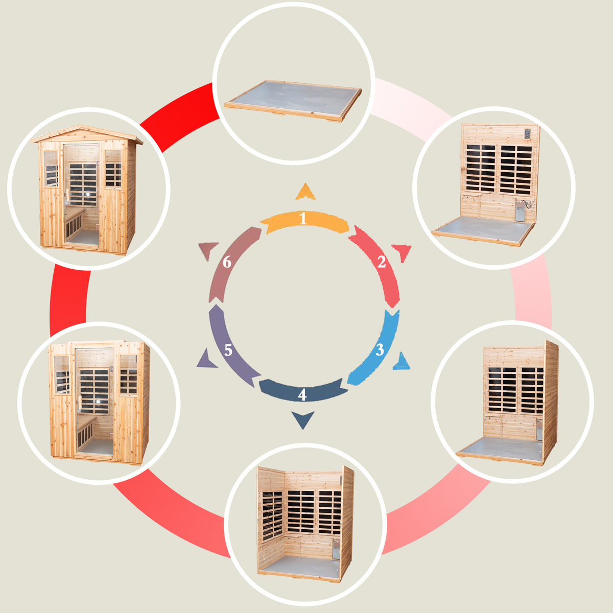 Four Person Old Fir Far Infrared Outdoor Sauna Room Natural Wood Wood Stainless Steel Glass