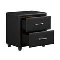 Contemporary Durable Black Faux Leather Covering 1Pc Nightstand Of Drawers Silver Tone Bar Pulls Stylish Furniture Black 2 Drawers Bedroom Contemporary,Traditional Plywood