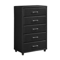 Contemporary Durable Black Faux Leather Covering 1Pc Chest Of Drawers Silver Tone Bar Pulls Stylish Furniture Black Bedroom Contemporary Plywood