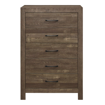 Simple Look Rustic Brown Finish 1Pc Chest Of 5X Drawers Black Metal Hardware Bedroom Furniture Rustic Brown Bedroom Wood