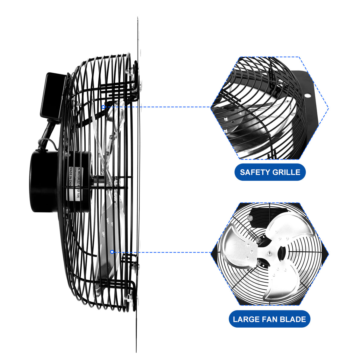 Ipower 12 Inch Exhaust Fan Aluminum, High Speed 1300Rpm, 1 Pack, Silver Black Steel