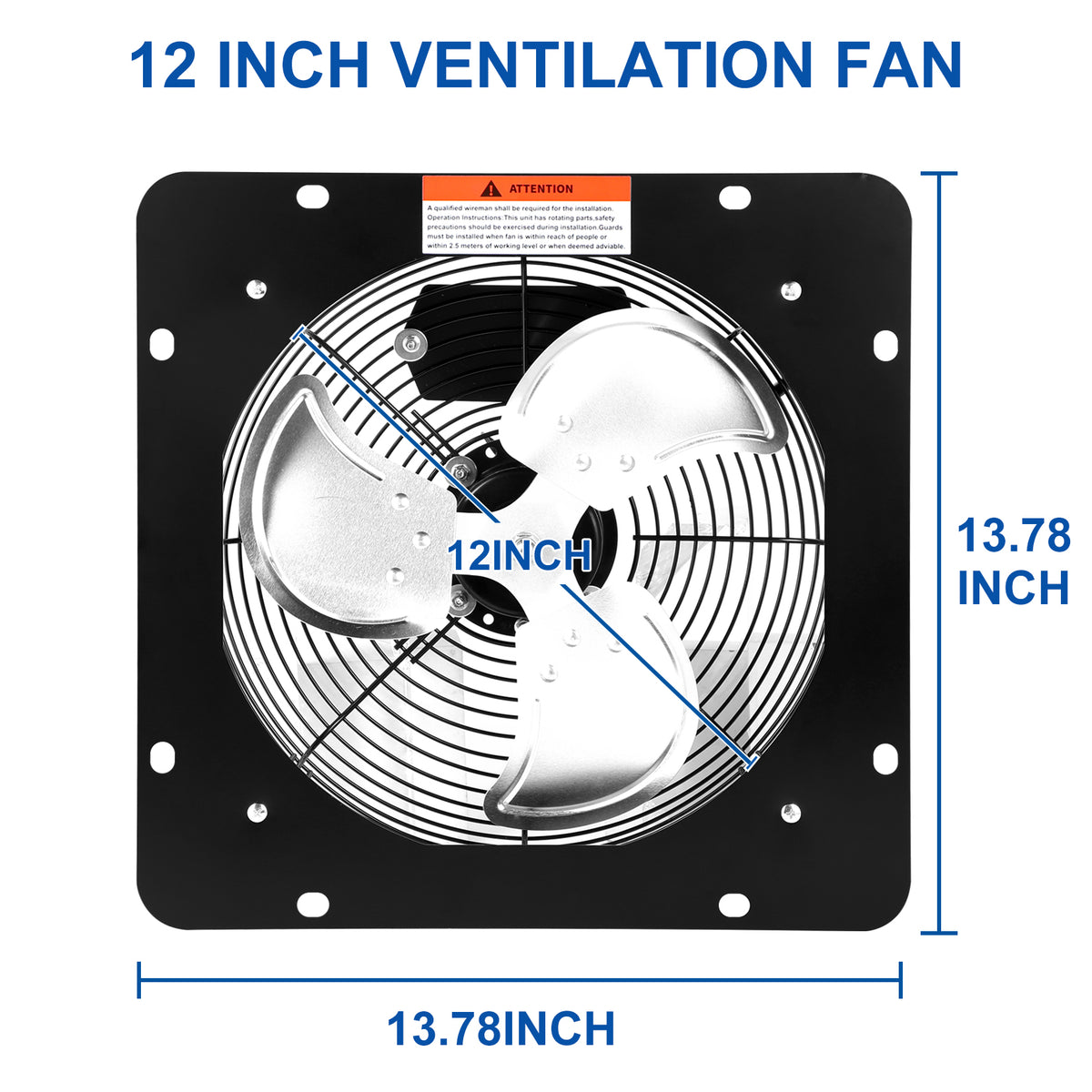 Ipower 12 Inch Exhaust Fan Aluminum, High Speed 1300Rpm, 1 Pack, Silver Black Steel