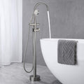 Freestanding Tub Filler Bathtub Faucet Brushed Nickel With Hand Held Shower Floor Mount Brushed Nickel Brass