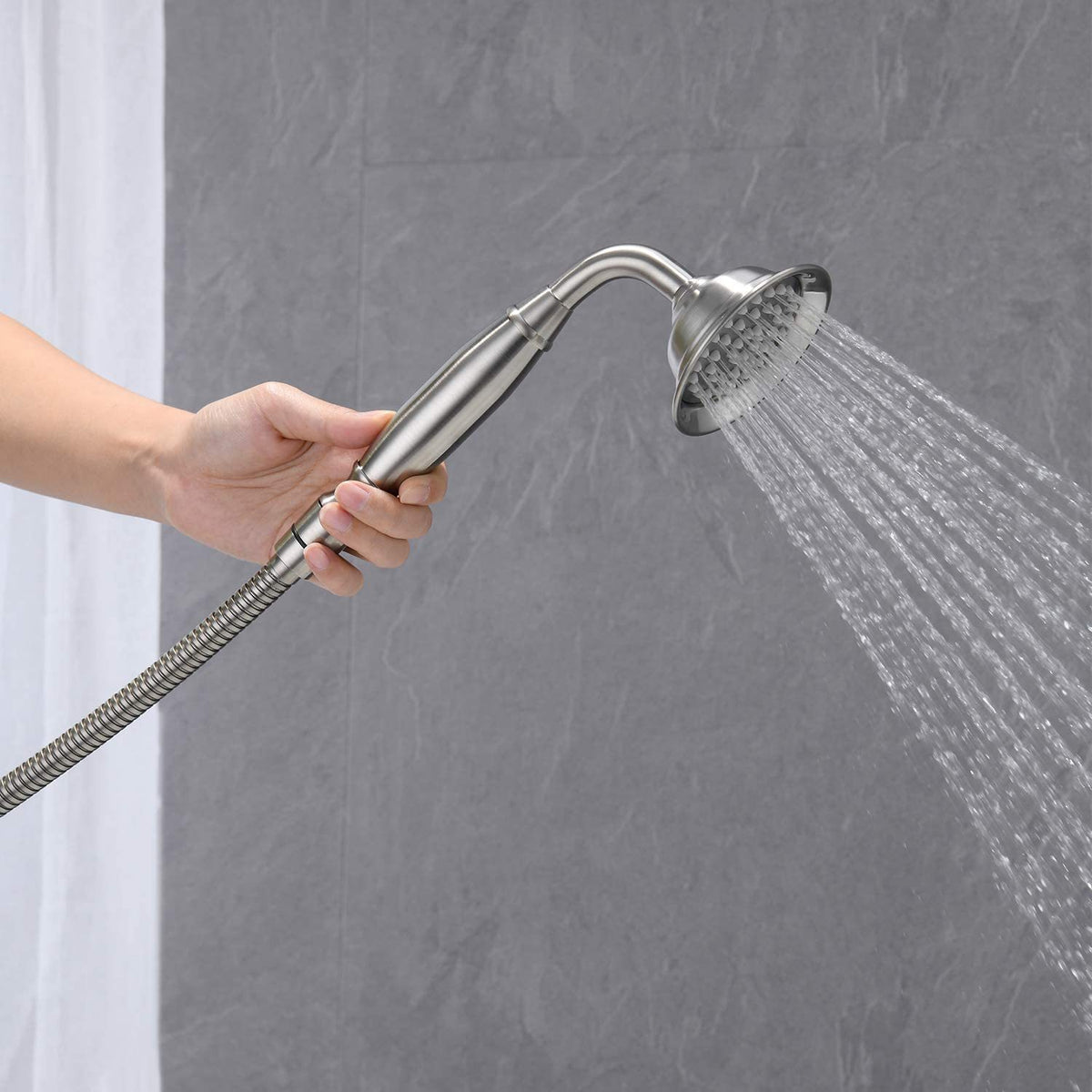 Freestanding Tub Filler Bathtub Faucet Brushed Nickel With Hand Held Shower Floor Mount Brushed Nickel Brass