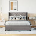 Queen Size Storage Bed Velvet Upholstered Platform Bed With Wingback Headboard And A Big Drawer Gray Gray Upholstered