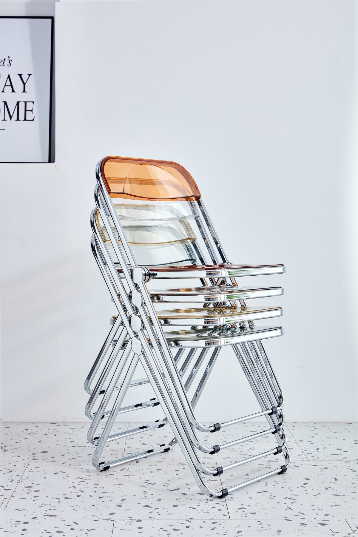 Tea Yellow Clear Transparent Folding Chair Chair Pc Plastic Living Room Seat Zdy Huang 4 Yellow Steel