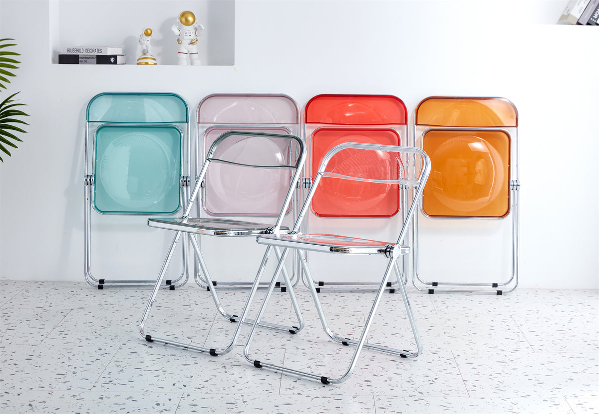 Tea Yellow Clear Transparent Folding Chair Chair Pc Plastic Living Room Seat Zdy Huang 4 Yellow Steel