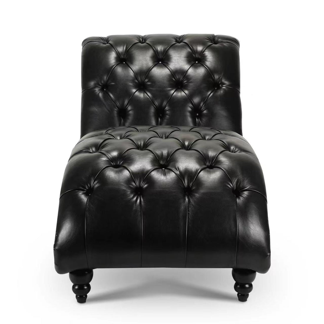 Tufted Armless Chaise Lounge Black Pu Pu Pu