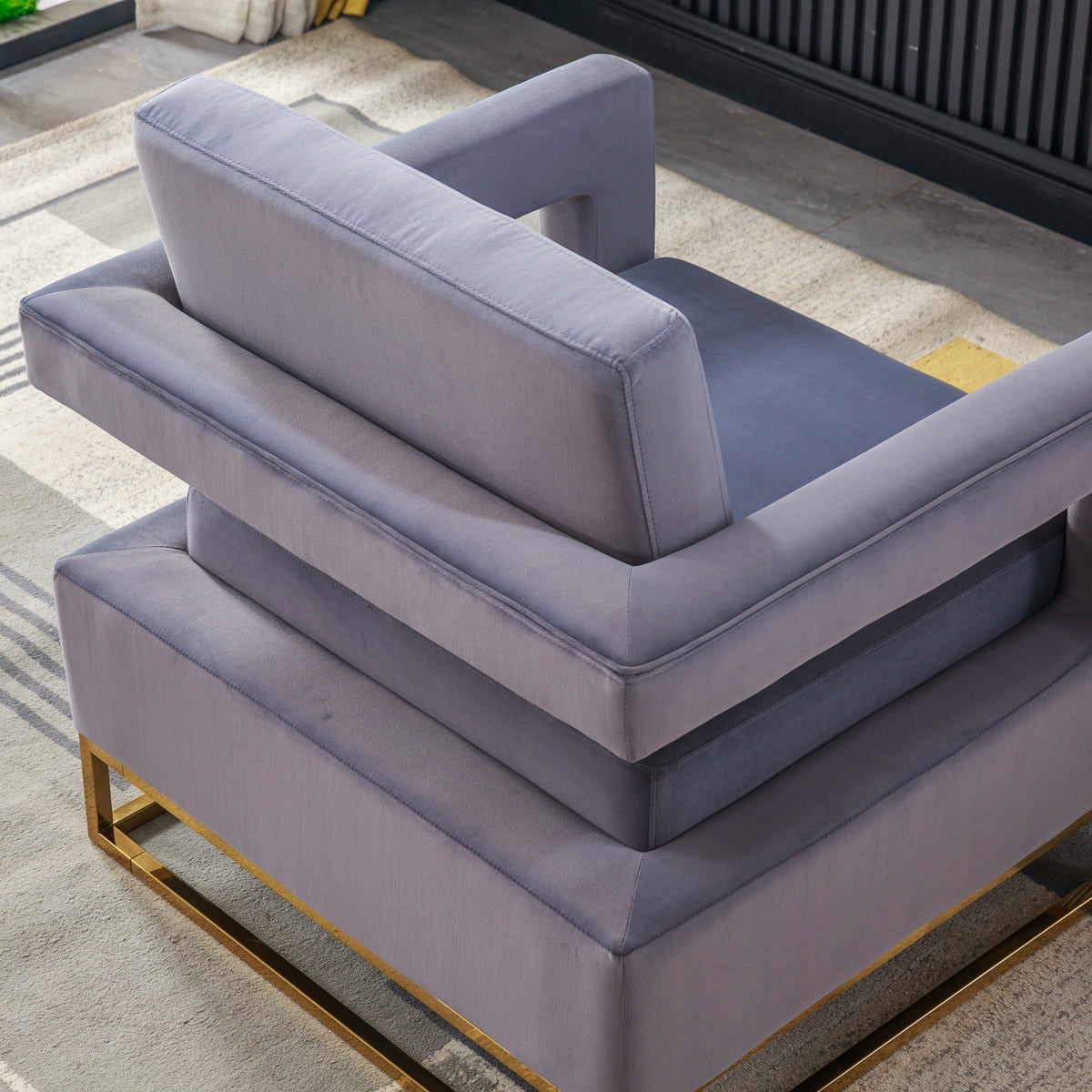 Modern Velvet Accent Chair, Elegant Armchair With Stainless Steel Base Grey Velvet