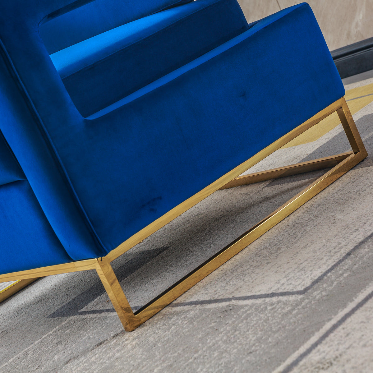 Modern Velvet Accent Chair, Elegant Armchair With Stainless Steel Base Blue Velvet