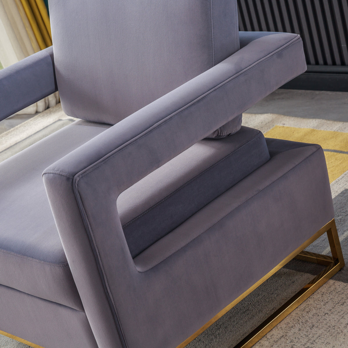 Modern Velvet Accent Chair, Elegant Armchair With Stainless Steel Base Grey Velvet