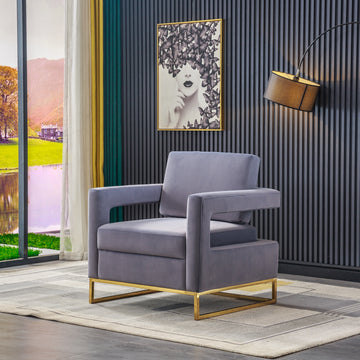 Modern Velvet Accent Chair, Elegant Armchair With Stainless Steel Base Grey Velvet